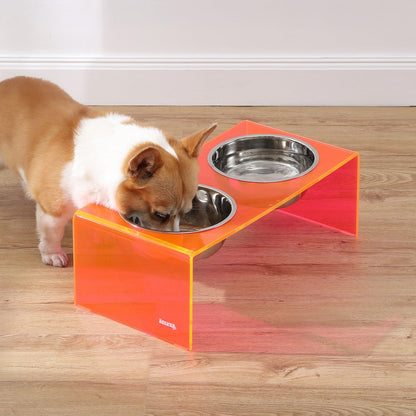 7.5" Rectangular Elevated Pet Feeder, 54oz 2-Stainless Steel Bowls, Pink
