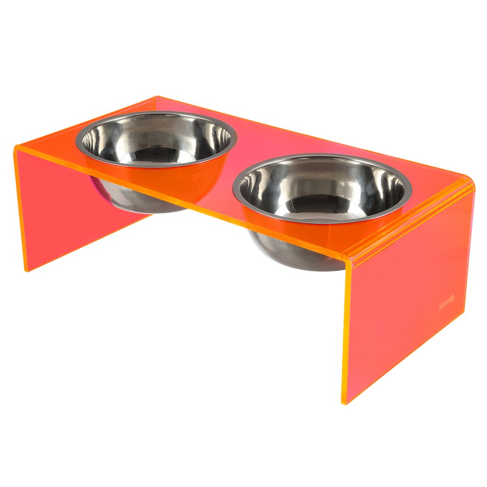 7.5" Rectangular Elevated Pet Feeder, 54oz 2-Stainless Steel Bowls, Pink