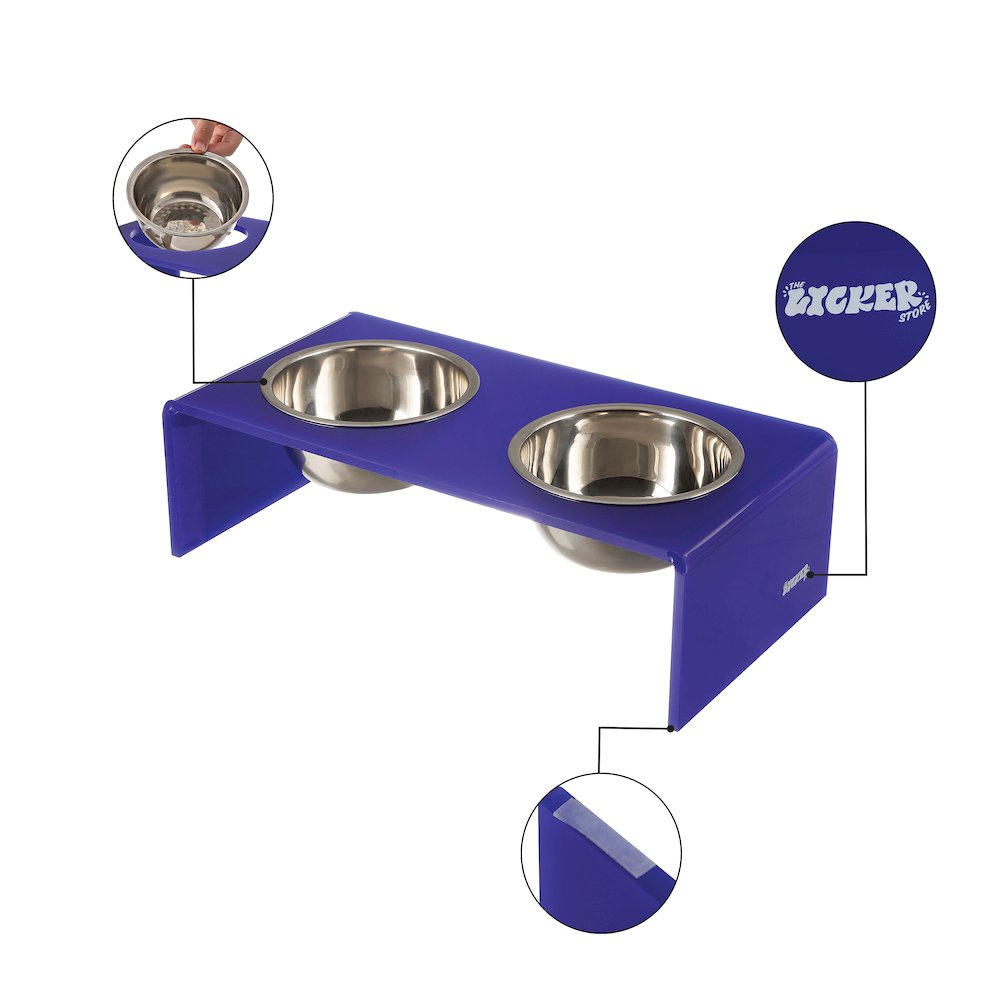 7.5" Rectangular Elevated Pet Feeder, 54oz 2-Stainless Steel Bowls, Purple