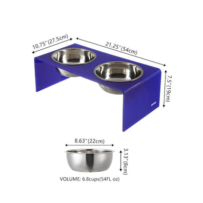 7.5" Rectangular Elevated Pet Feeder, 54oz 2-Stainless Steel Bowls, Purple