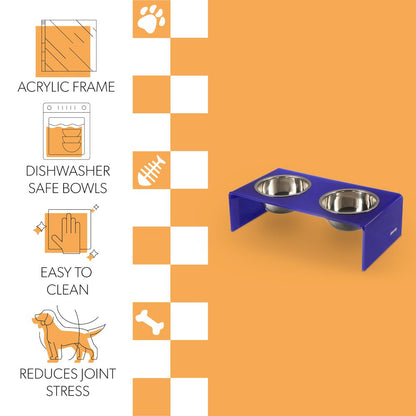 7.5" Rectangular Elevated Pet Feeder, 54oz 2-Stainless Steel Bowls, Purple