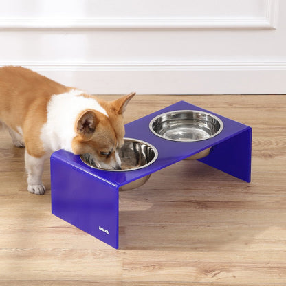 7.5" Rectangular Elevated Pet Feeder, 54oz 2-Stainless Steel Bowls, Purple