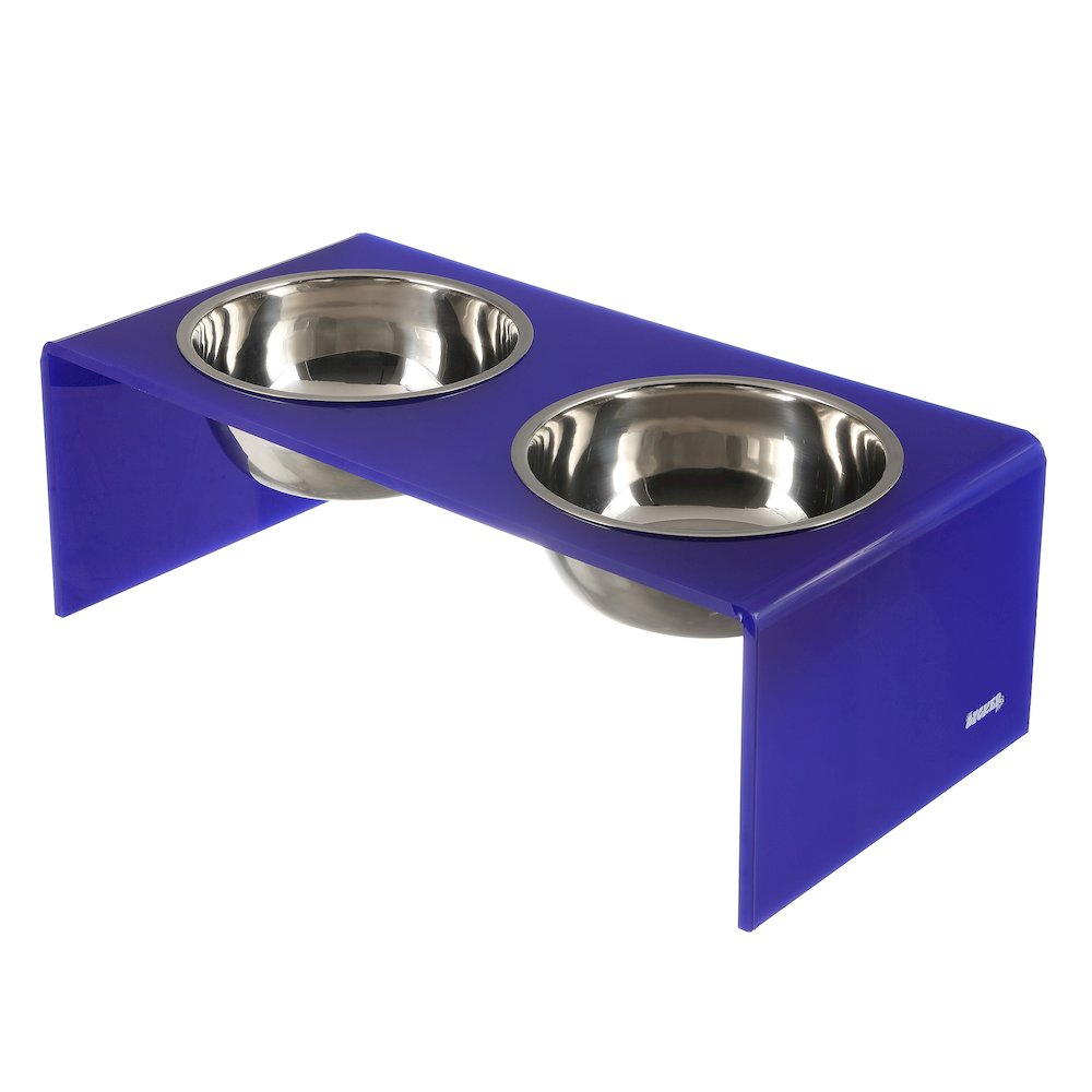 7.5" Rectangular Elevated Pet Feeder, 54oz 2-Stainless Steel Bowls, Purple