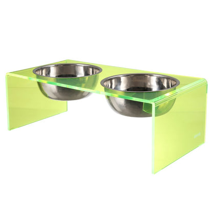7.5" Rectangular Elevated Pet Feeder, 54oz 2-Stainless Steel Bowls, Green