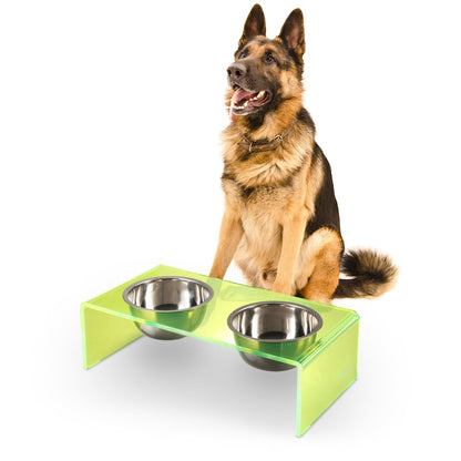 7.5" Rectangular Elevated Pet Feeder, 54oz 2-Stainless Steel Bowls, Green