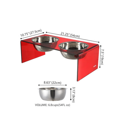 7.5" Rectangular Elevated Pet Feeder, 54oz 2-Stainless Steel Bowls, Red