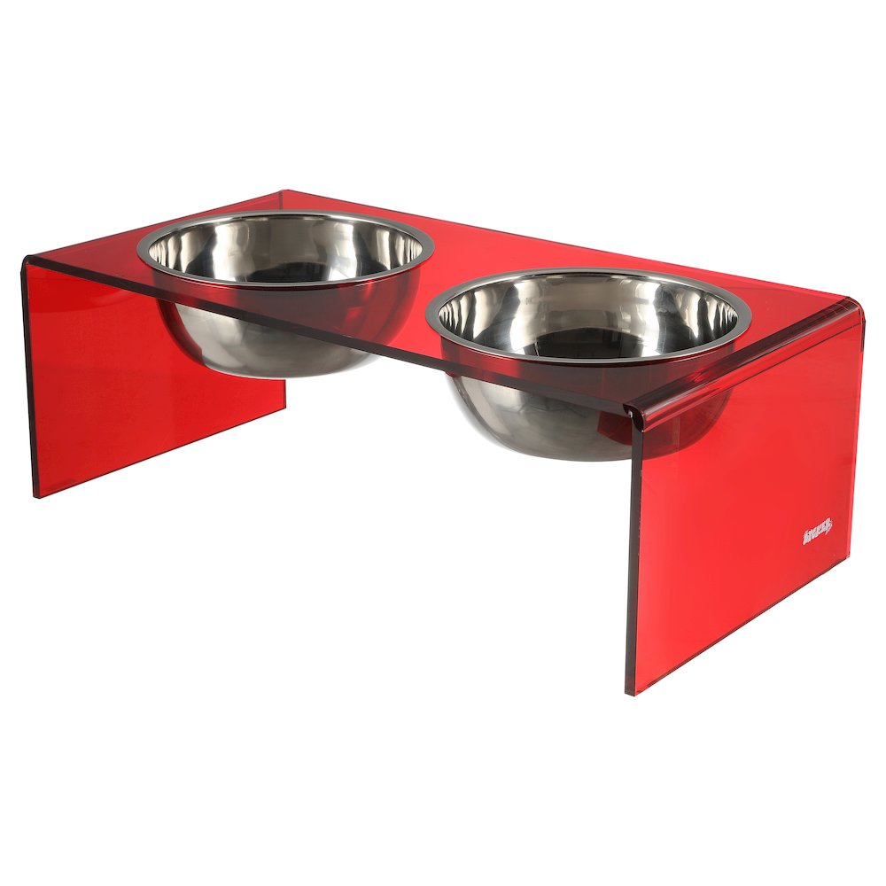 7.5" Rectangular Elevated Pet Feeder, 54oz 2-Stainless Steel Bowls, Red