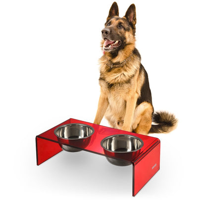 7.5" Rectangular Elevated Pet Feeder, 54oz 2-Stainless Steel Bowls, Red