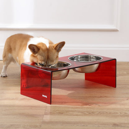 7.5" Rectangular Elevated Pet Feeder, 54oz 2-Stainless Steel Bowls, Red