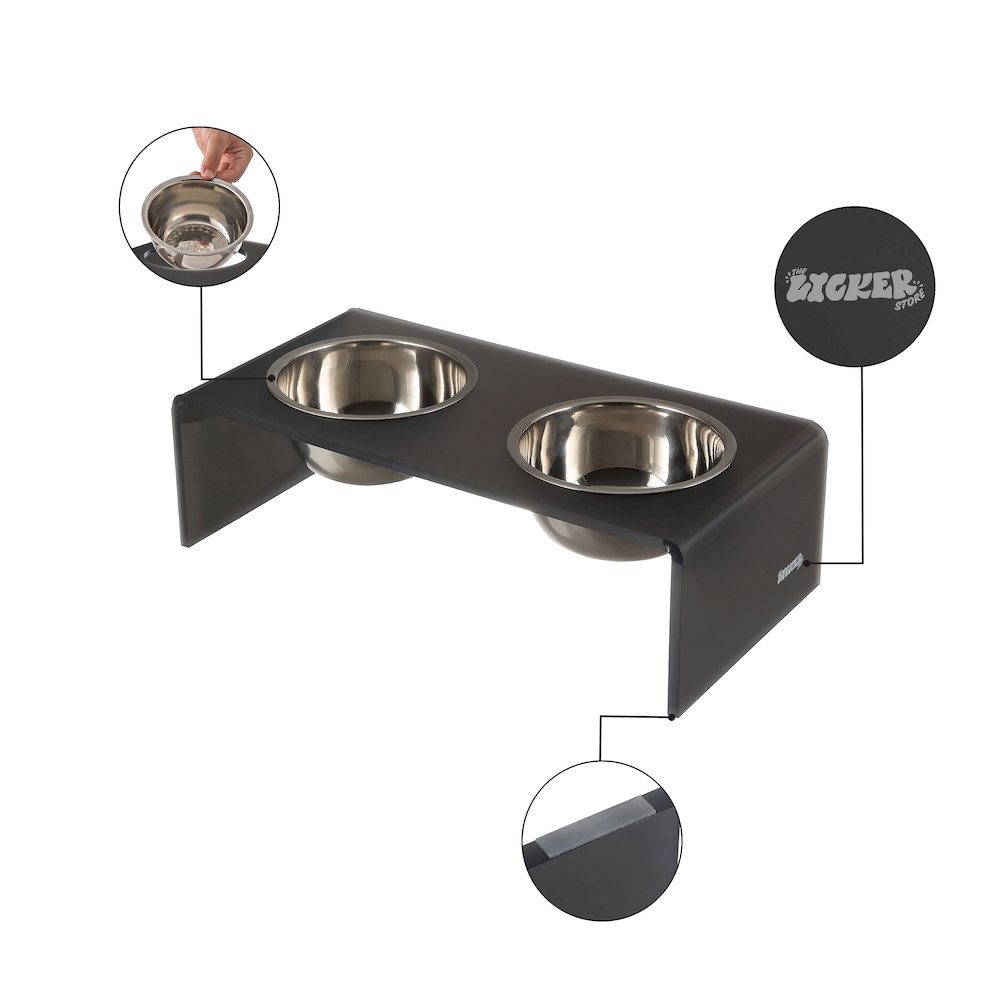 7.5" Rectangular Elevated Pet Feeder, 54oz 2-Stainless Steel Bowls, Dark Gray