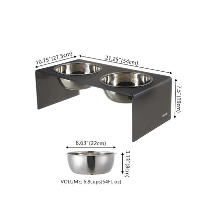 7.5" Rectangular Elevated Pet Feeder, 54oz 2-Stainless Steel Bowls, Dark Gray