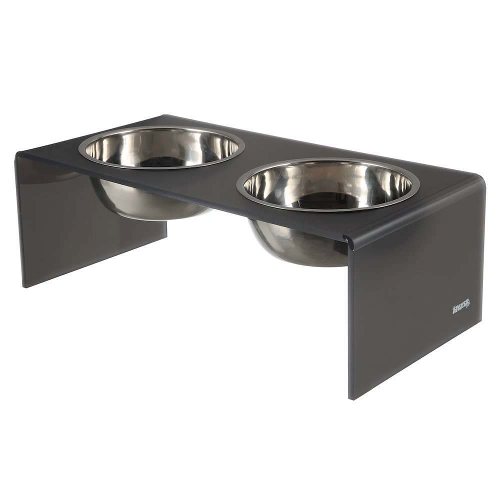 7.5" Rectangular Elevated Pet Feeder, 54oz 2-Stainless Steel Bowls, Dark Gray