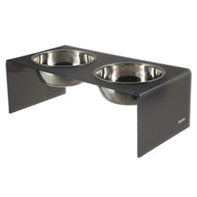 7.5" Rectangular Elevated Pet Feeder, 54oz 2-Stainless Steel Bowls, Dark Gray