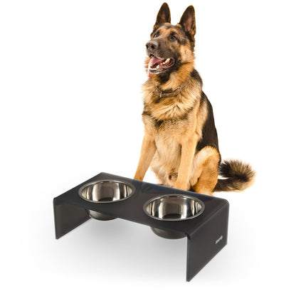 7.5" Rectangular Elevated Pet Feeder, 54oz 2-Stainless Steel Bowls, Dark Gray