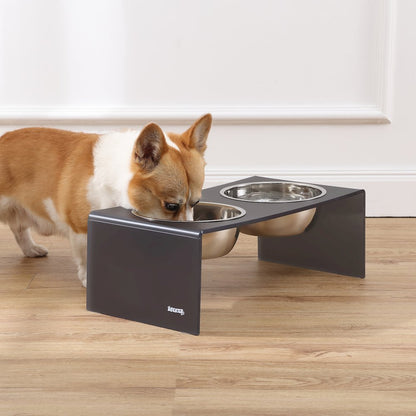 7.5" Rectangular Elevated Pet Feeder, 54oz 2-Stainless Steel Bowls, Dark Gray