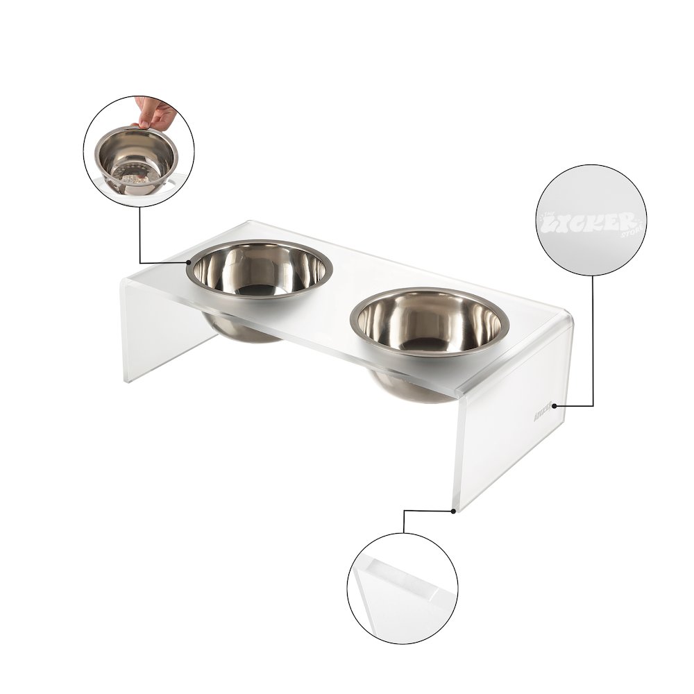 7.5" Rectangular Elevated Pet Feeder, 54oz 2-Stainless Steel Bowls, Moon White