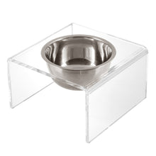5" Acrylic Rectangular Elevated Pet Feeder, 20oz 1-Stainless Steel Bowl, Clear