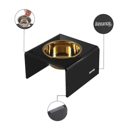 5" Acrylic Rectangular Elevated Pet Feeder, 20oz 1-Stainless Steel Bowl, Black