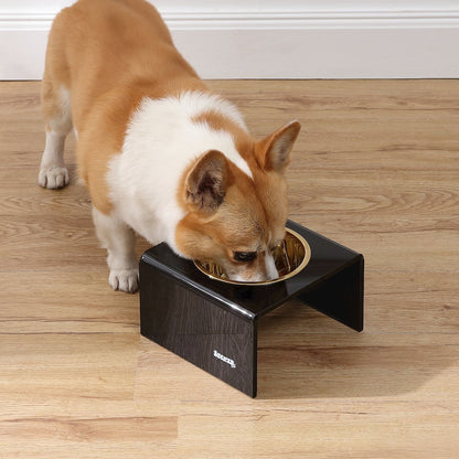 5" Acrylic Rectangular Elevated Pet Feeder, 20oz 1-Stainless Steel Bowl, Black