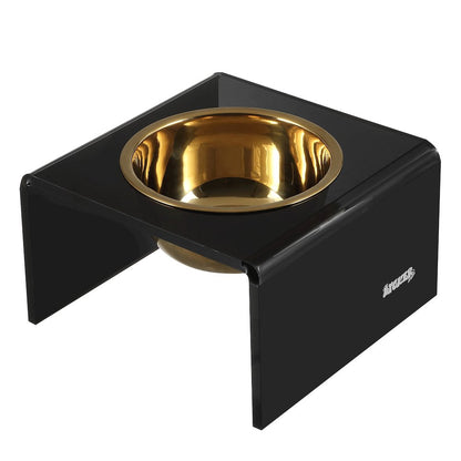 5" Acrylic Rectangular Elevated Pet Feeder, 20oz 1-Stainless Steel Bowl, Black