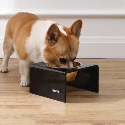 5" Acrylic Rectangular Elevated Pet Feeder, 20oz 1-Stainless Steel Bowl, Black