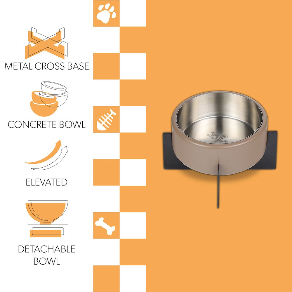 Intersecta  Concrete and Stainless Steel Bowl 16oz (2 Cups) with Metal Stand