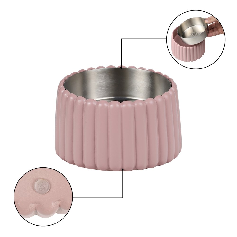 Ripple Ridge  Slanted Concrete and Stainless Steel Bowl 16oz (2 Cups) Pet