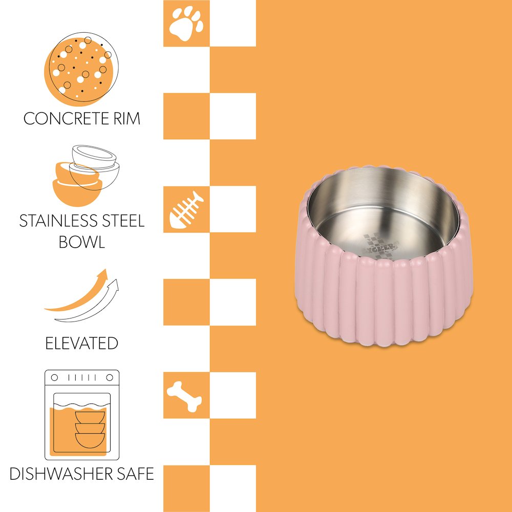 Ripple Ridge  Slanted Concrete and Stainless Steel Bowl 16oz (2 Cups) Pet