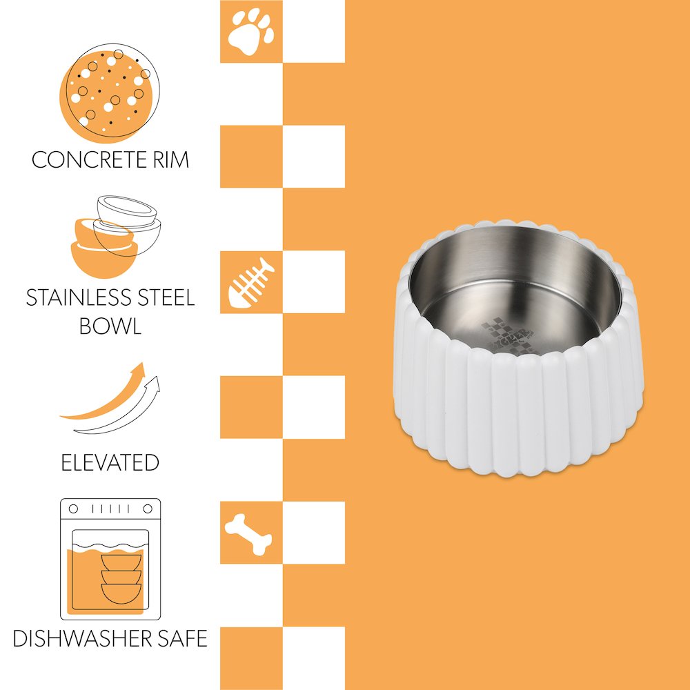 Ripple Ridge  Slanted Concrete and Stainless Steel Bowl 16oz (2 Cups) Pet