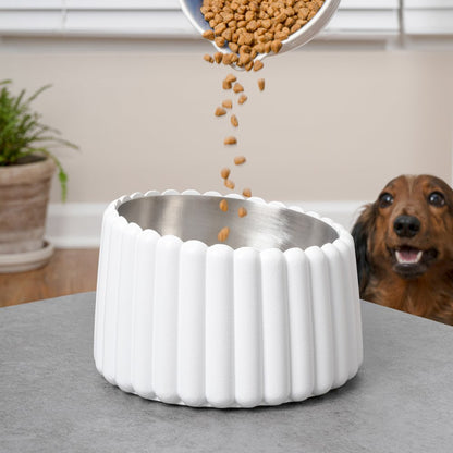 Ripple Ridge  Slanted Concrete and Stainless Steel Bowl 16oz (2 Cups) Pet