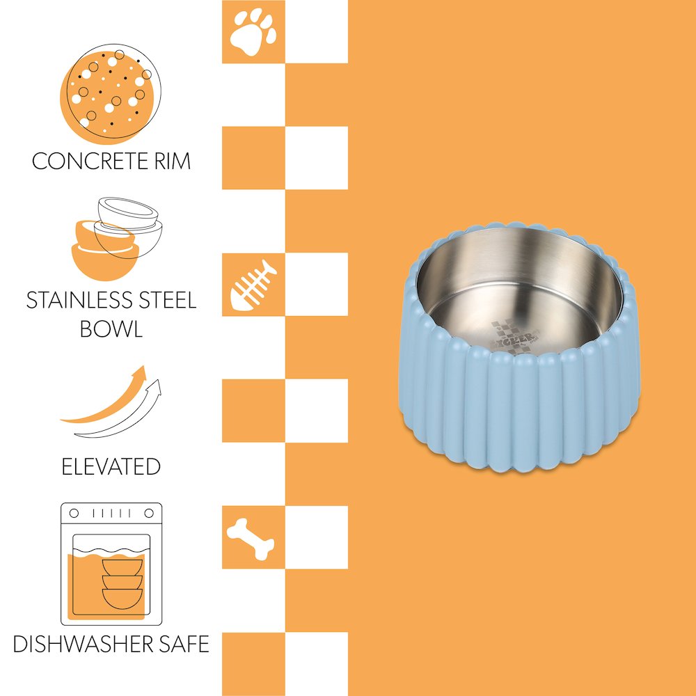 Ripple Ridge  Slanted Concrete and Stainless Steel Bowl 16oz (2 Cups) Pet