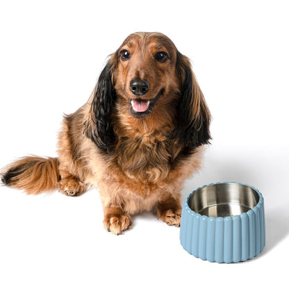 Ripple Ridge  Slanted Concrete and Stainless Steel Bowl 16oz (2 Cups) Pet