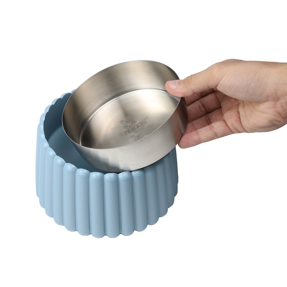 Ripple Ridge  Slanted Concrete and Stainless Steel Bowl 16oz (2 Cups) Pet
