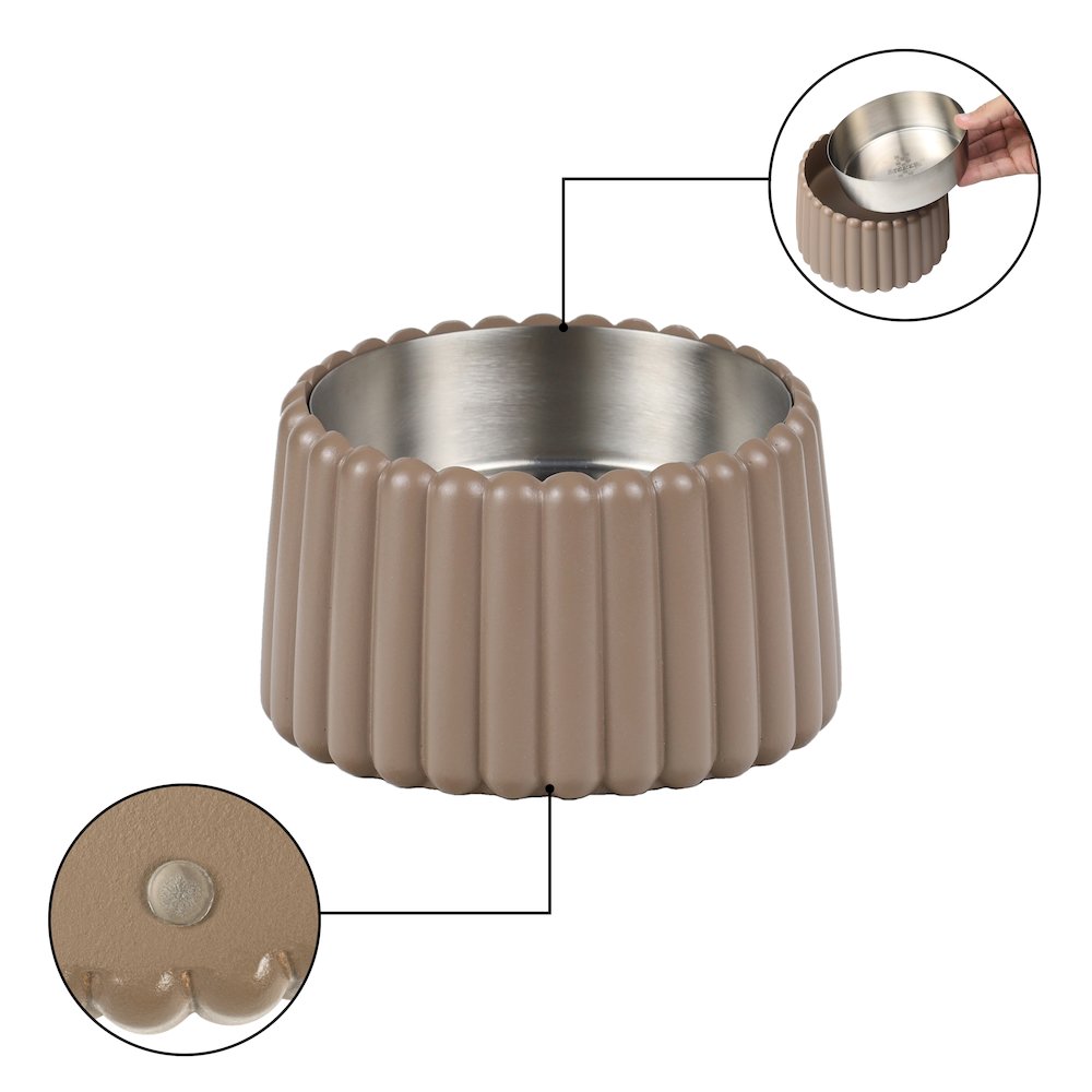 Ripple Ridge  Slanted Concrete and Stainless Steel Bowl 16oz (2 Cups) Pet