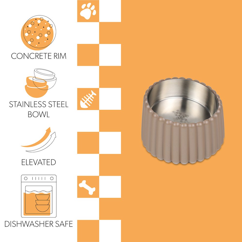 Ripple Ridge  Slanted Concrete and Stainless Steel Bowl 16oz (2 Cups) Pet
