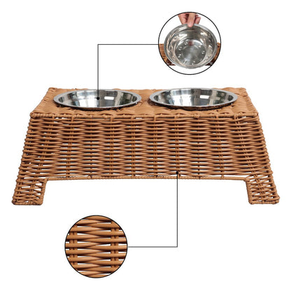 Serenity 6.9"  Elevated Wicker Pet Feeder with 18oz (2.2 Cups) 2-Stainless