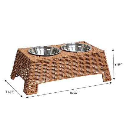 Serenity 6.9"  Elevated Wicker Pet Feeder with 18oz (2.2 Cups) 2-Stainless