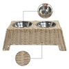 Serenity 6.9"  Elevated Wicker Pet Feeder with 18oz (2.2 Cups) 2-Stainless