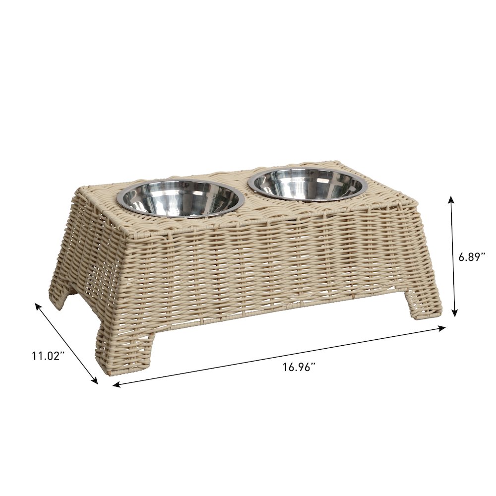 Serenity 6.9"  Elevated Wicker Pet Feeder with 18oz (2.2 Cups) 2-Stainless