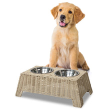 Serenity 6.9"  Elevated Wicker Pet Feeder with 18oz (2.2 Cups) 2-Stainless