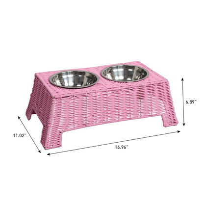 Serenity 6.9"  Elevated Wicker Pet Feeder with 18oz (2.2 Cups) 2-Stainless