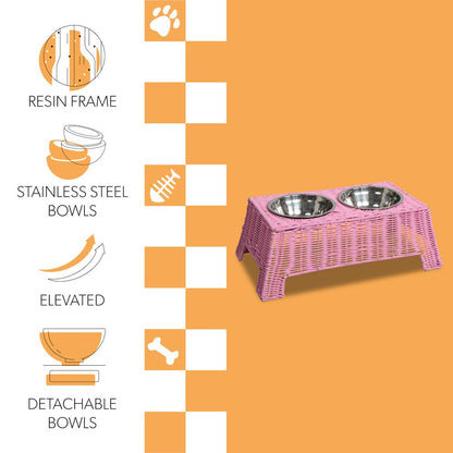 Serenity 6.9"  Elevated Wicker Pet Feeder with 18oz (2.2 Cups) 2-Stainless