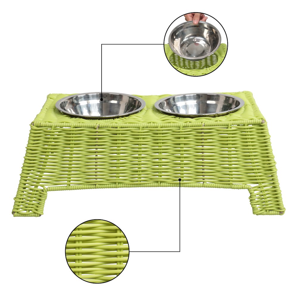 Serenity 6.9"  Elevated Wicker Pet Feeder with 18oz (2.2 Cups) 2-Stainless