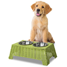 Serenity 6.9"  Elevated Wicker Pet Feeder with 18oz (2.2 Cups) 2-Stainless