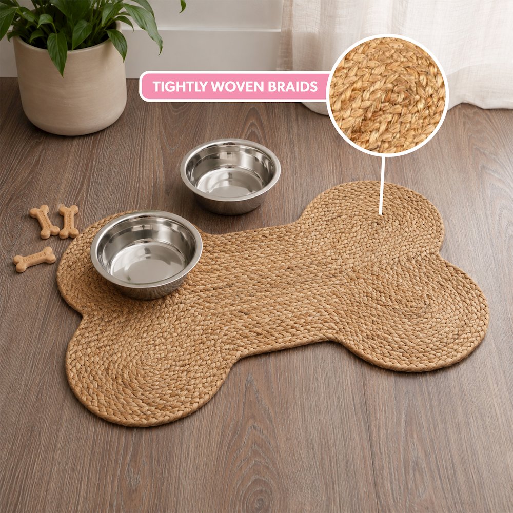 Mires 24 in. x 16 in. Braided Jute Pet Feeding Mat, Natural Brown