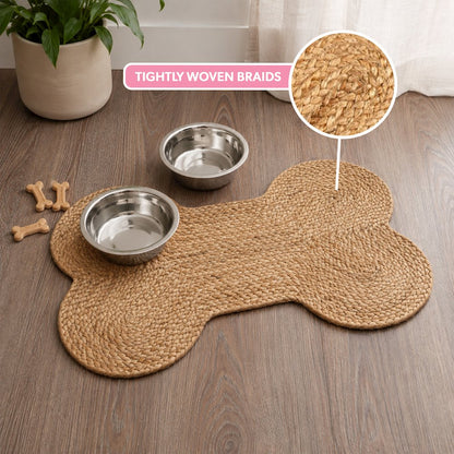 Mires 24 in. x 16 in. Braided Jute Pet Feeding Mat, Natural Brown