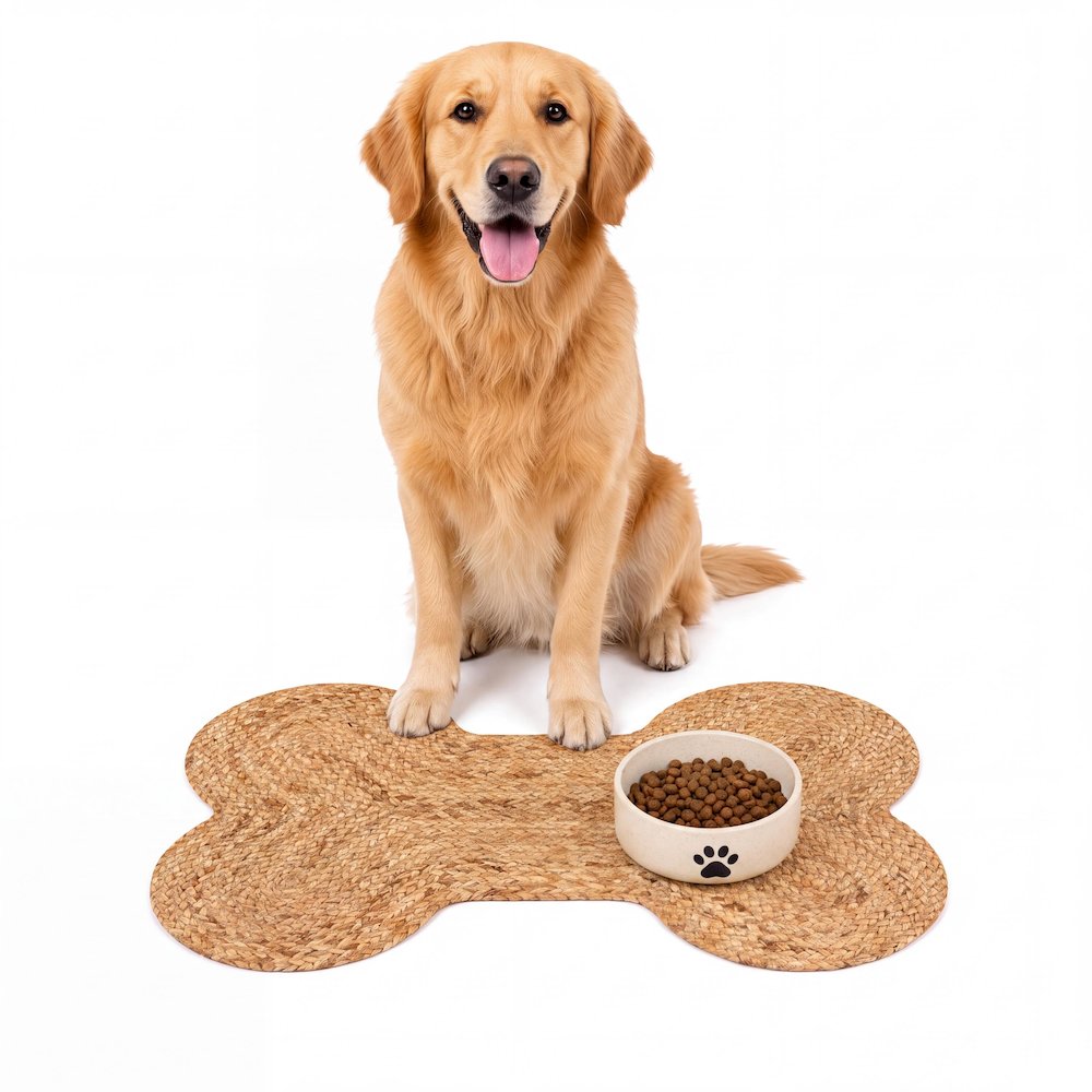 Mires 24 in. x 16 in. Braided Jute Pet Feeding Mat, Natural Brown