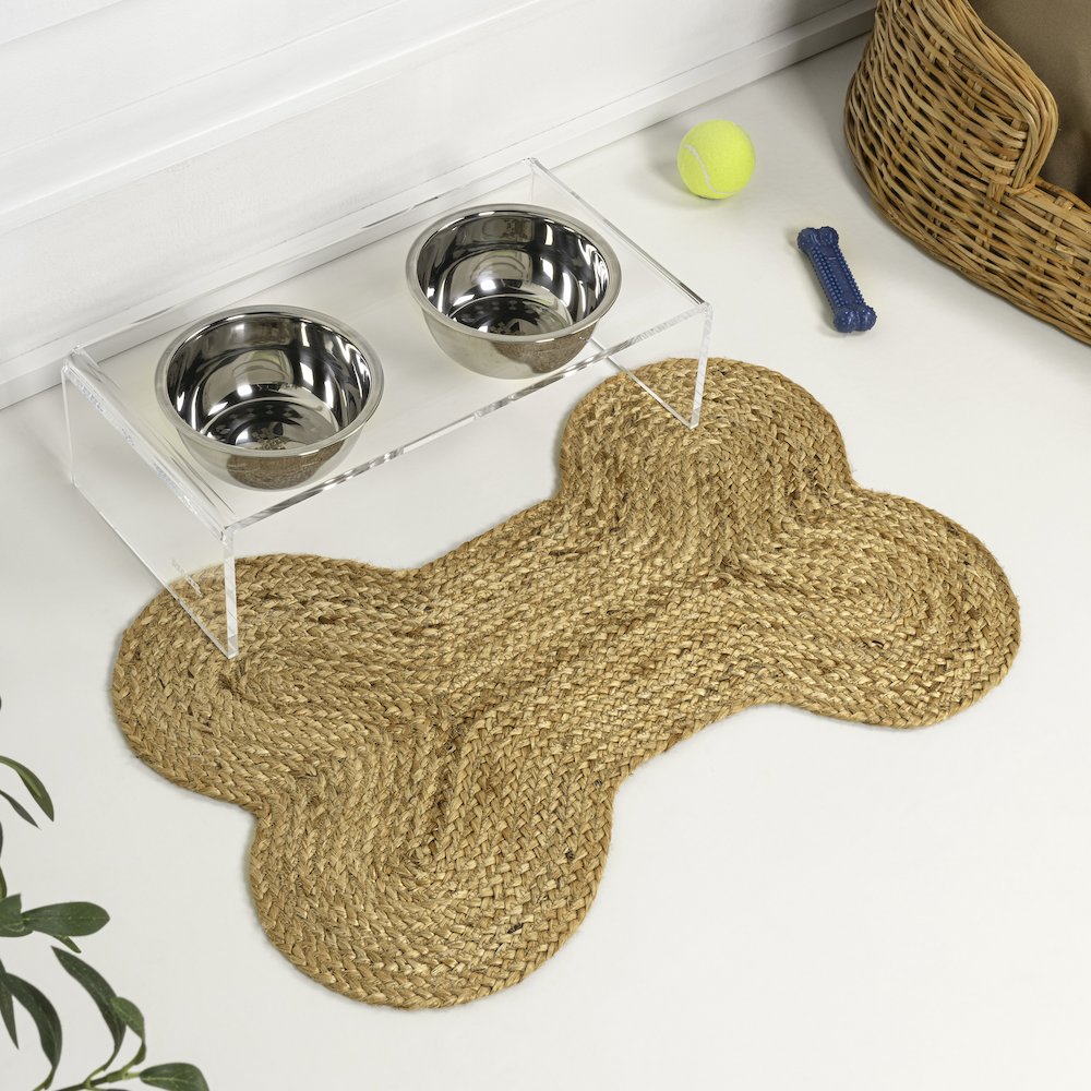 Mires 24 in. x 16 in. Braided Jute Pet Feeding Mat, Natural Brown