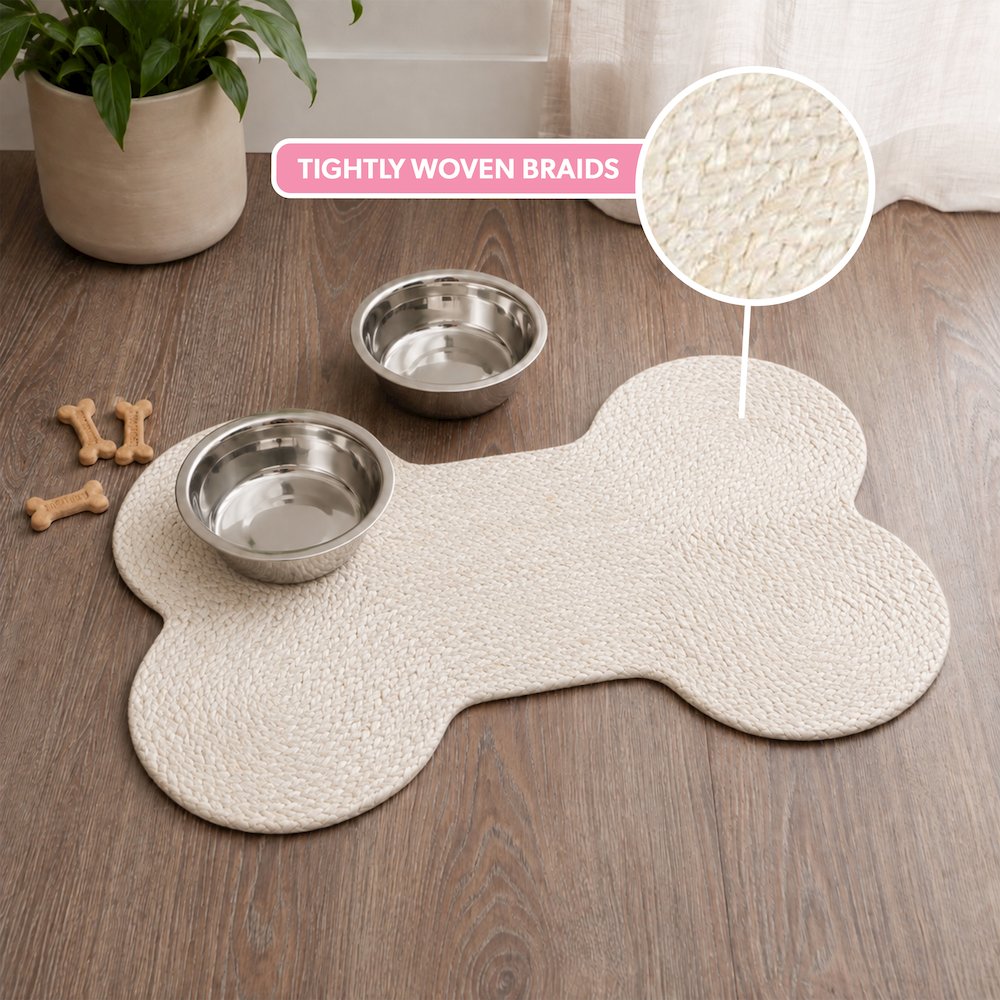 Mires 24 in. x 16 in. Braided Jute Pet Feeding Mat, Ivory