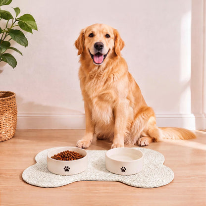 Mires 24 in. x 16 in. Braided Jute Pet Feeding Mat, Ivory